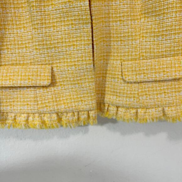 LOFT Ann Taylor Tweed Frayed Hem Cropped Blazer Yellow Women's Size 10 Petite - Picture 5 of 7